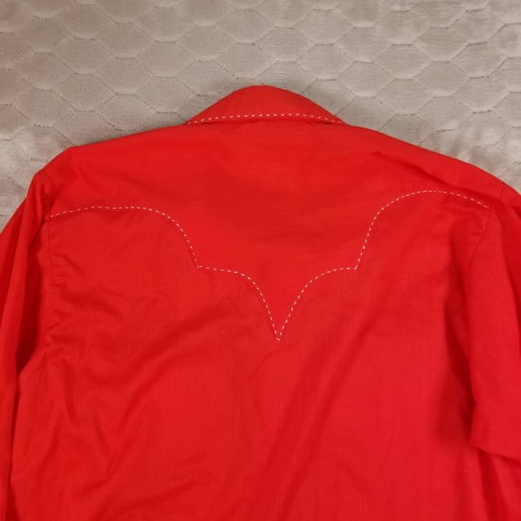 VTG Rockmount Ranch Wear Western Shirt Mens Lg Pearl Snap Red Long Sleeve - Picture 13 of 14